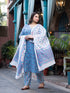 Women Plus Size Blue Pure Cotton Kurta Set With Dupatta
